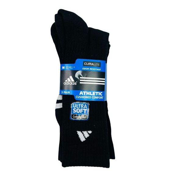 Adidas Climalite 3-Stripe Athletic Cushioned Comfort Socks - Size Medium - 3 Pk - Picture 1 of 5